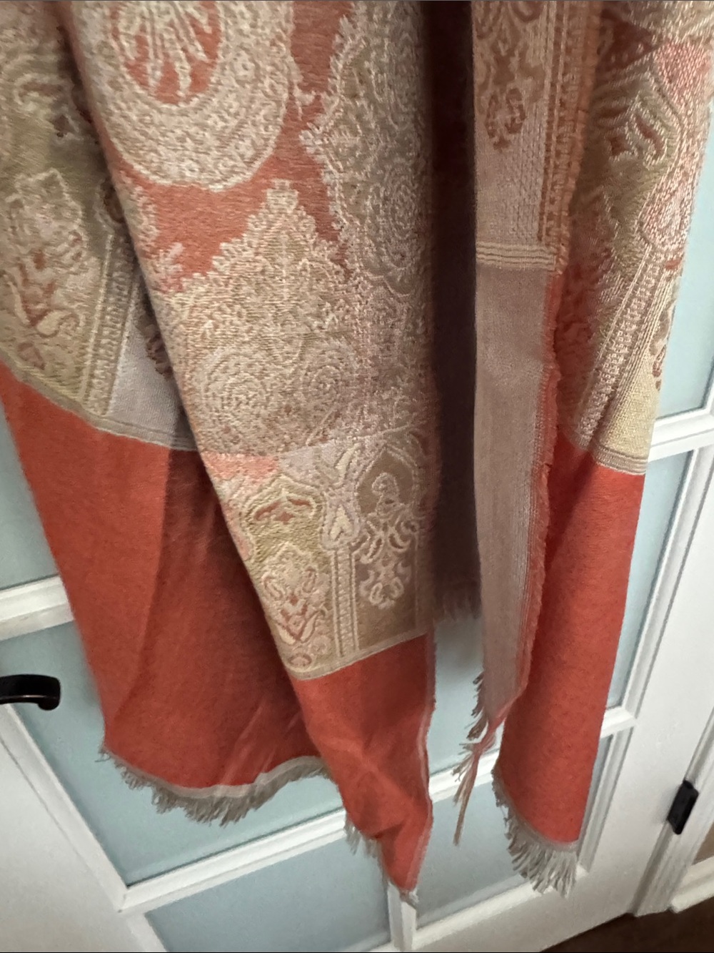 pashmina Rust and Cream Paisley Pashmina Wrap - Picture 3 of 7